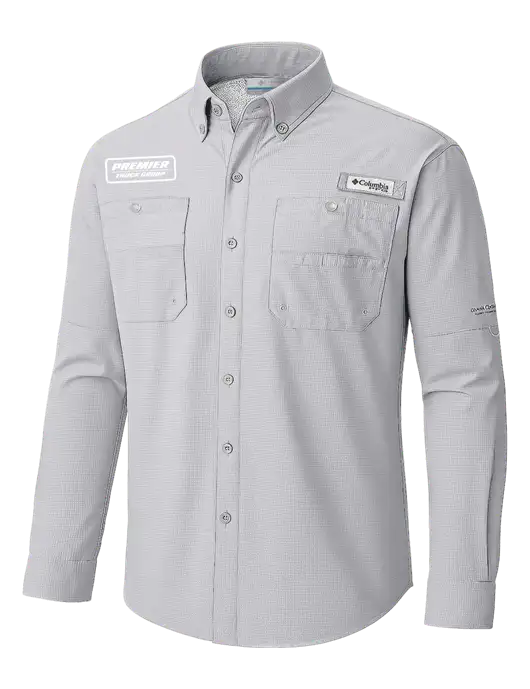 Columbia Cool Grey PFG Tamiami II Long SleeveShirt w/Premier Truck Group Logo