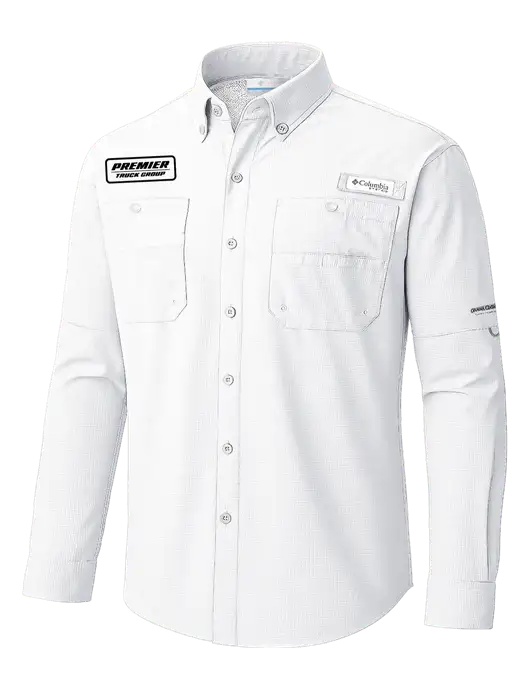 Columbia White PFG Tamiami II Long SleeveShirt w/Premier Truck Group Logo