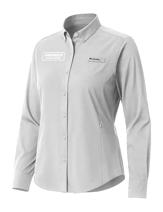 Columbia Grey Womens PFG Tamiami II Long Sleeve Shirt w/Premier Truck Group Logo