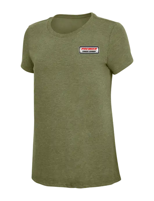 Womens Simply Soft Military Green Frost 4.5oz Poly/Combed Ring Spun Cotton T-Shirt
 w/Premier Truck Group Logo