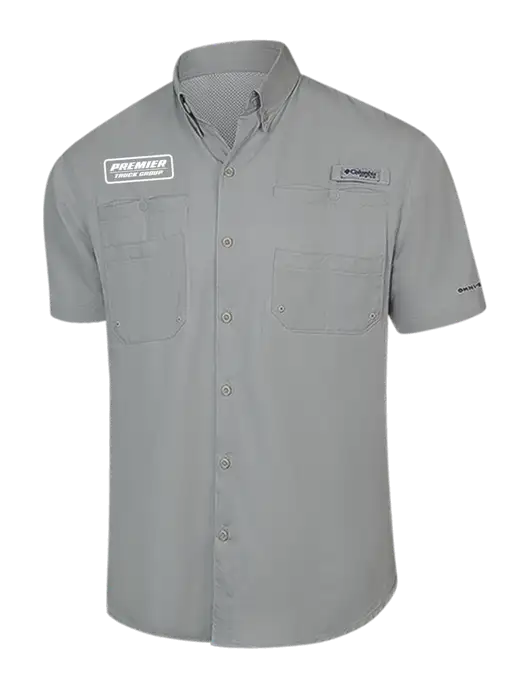 Columbia Light Grey PFG Tamiami II Short Sleeve Shirt w/Premier Truck Group Logo