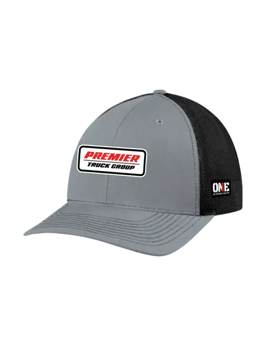 Richardson Adjustable Snapback Original 112 Trucker Cap Heather Grey w/Black Mesh w/Premier Truck Group Logo, ONE Logo