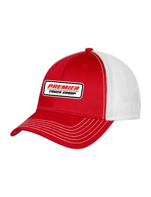 Red/White Mesh Trucker Cap Snap Back w/Premier Truck Group Logo