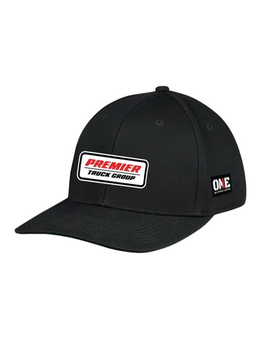 Premium Modern Structured Twill Black Snapback Cap w/Premier Truck Group Logo, ONE Logo