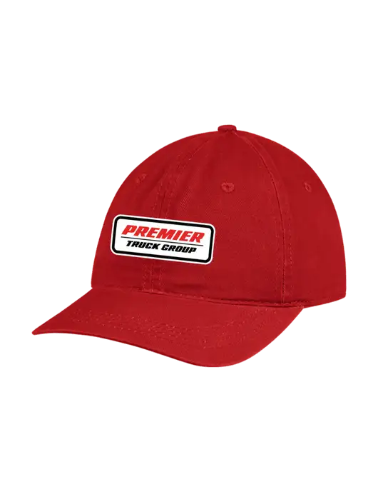 Garment Washed Unstructured Twill Red Cap w/Premier Truck Group Logo