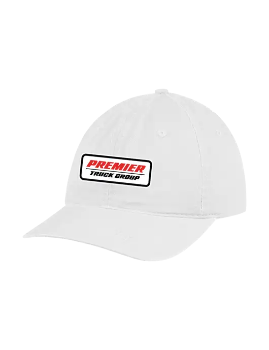 Garment Washed Unstructured Twill White Cap w/Premier Truck Group Logo