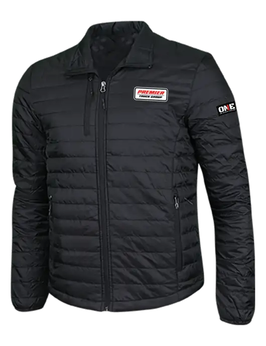 Deep Black Puffy Packable Jacket w/Premier Truck Group Logo, ONE Logo