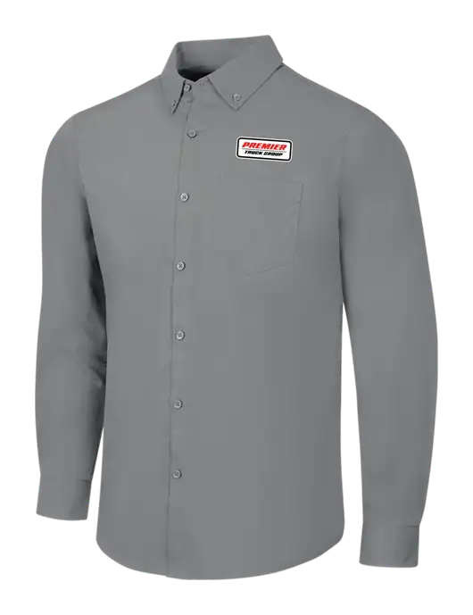 Medium Grey Long Sleeve Carefree Poplin Shirt w/Premier Truck Group Logo