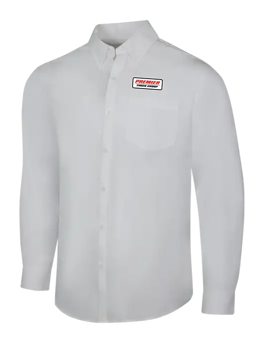 White Long Sleeve Carefree Poplin Shirt w/Premier Truck Group Logo