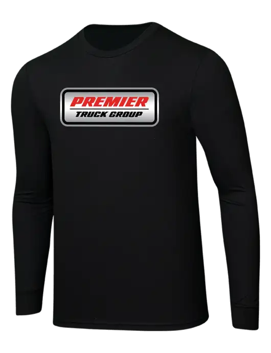 Simply Soft Long Sleeve Black 4.5 oz, Poly/Combed Ring Spun Cotton T-Shirt w/Premier Truck Group Logo