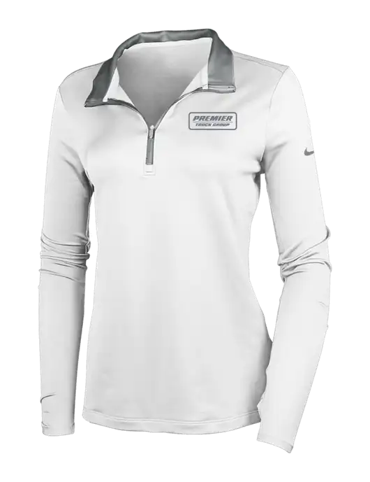NIKE White/Dark Grey Womens Dry-Fit Stretch 1/2 Zip Cover-Up w/Premier Truck Group Logo