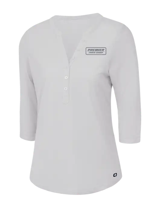 OGIO Bright White Jewel Henley w/Premier Truck Group Logo