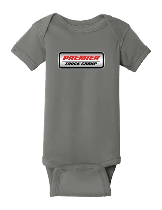Rabbit Skins Charcoal Infant Short Sleeve Baby Rib Bodysuit w/Premier Truck Group Logo