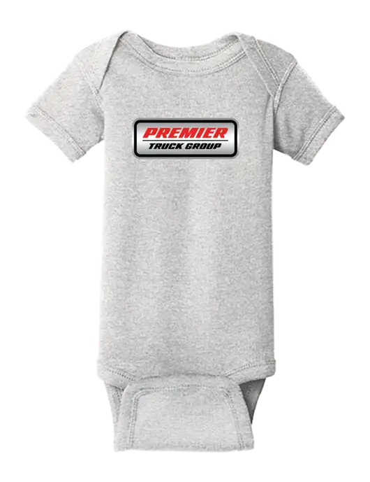 Rabbit Skins Light Grey Heather Infant Short Sleeve Baby Rib Bodysuit w/Premier Truck Group Logo