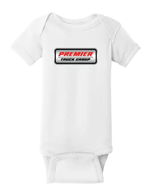 Rabbit Skins White Infant Short Sleeve Baby Rib Bodysuit w/Premier Truck Group Logo