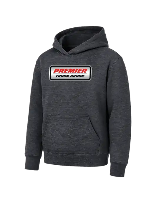 Youth Dark Heather Grey 7.8 oz Pullover Hooded Sweatshirt w/Premier Truck Group Logo
