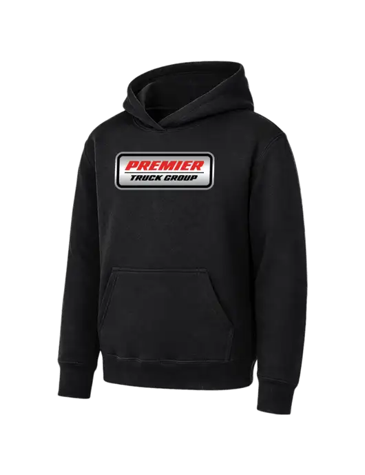 Youth Black 7.8 oz Pullover Hooded Sweatshirt w/Premier Truck Group Logo