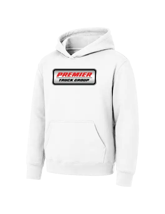 Youth White 7.8 oz Pullover Hooded Sweatshirt w/Premier Truck Group Logo