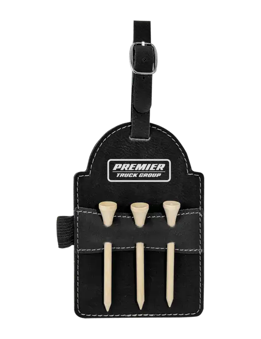 Black Leatherette Golf Bag Tag with 3 Wooden Tees w/Premier Truck Group Logo