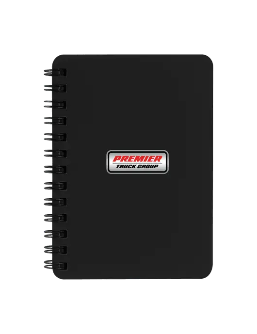 Sturdy Black Hardcover Notebook, 5.25 x 7 w/Premier Truck Group Logo