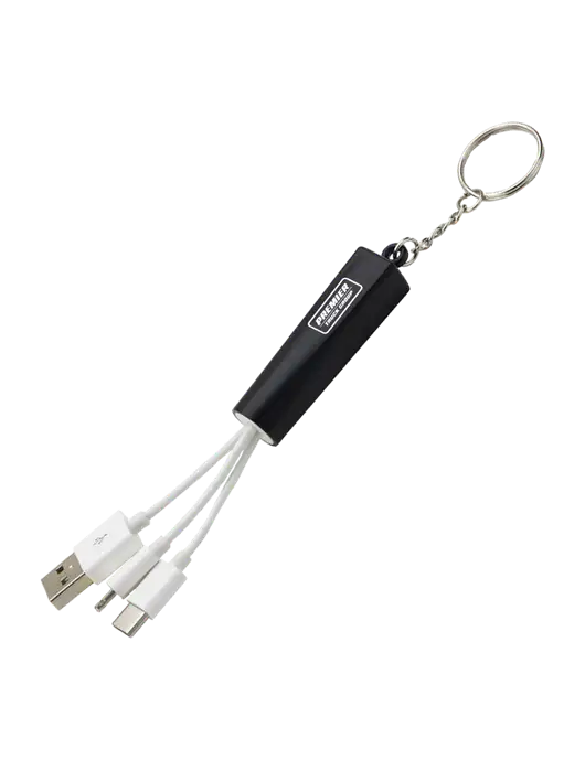 Black Light-Up Charging Cable with Key Ring w/Premier Truck Group Logo