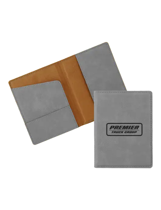 Grey Leatherette Passport Holder w/Premier Truck Group Logo