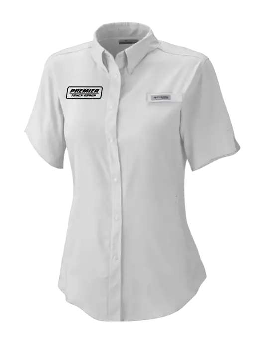 Columbia Grey Womens PFG Tamiami II Short Sleeve Shirt w/Premier Truck Group Logo