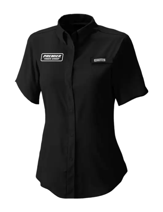 Columbia Black Womens PFG Tamiami II Short Sleeve Shirt w/Premier Truck Group Logo