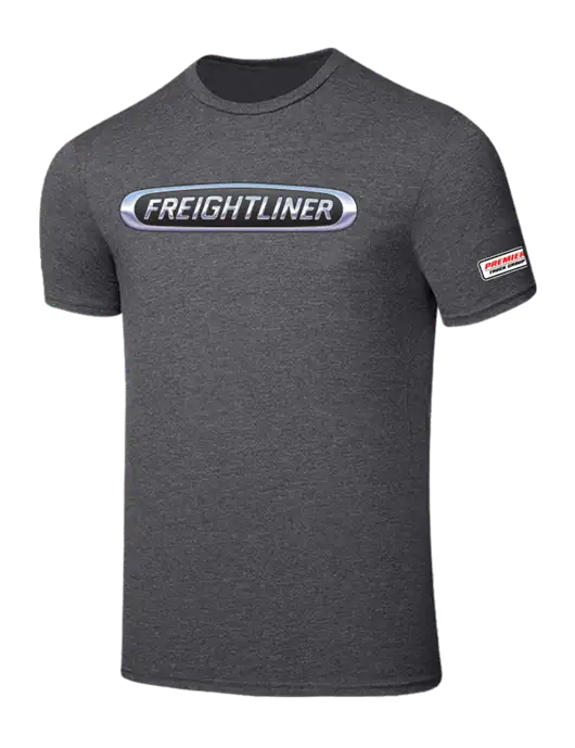 Seriously Soft Heathered Charcoal T-Shirt w/Freightliner Logo, Premier Truck Group Logo