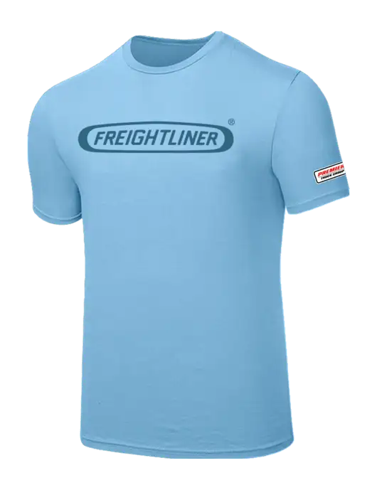 Seriously Soft Light Blue T-Shirt w/Freightliner Logo, Premier Truck Group Logo