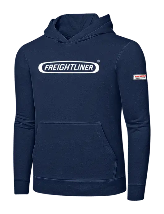 Navy 7.8 oz Ring Spun Hooded Sweatshirt w/Freightliner Logo, Premier Truck Group Logo