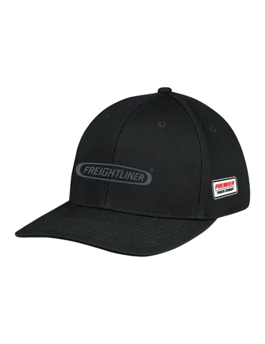 Premium Modern Structured Twill Black Snapback Cap w/Freightliner Logo, Premier Truck Group Logo