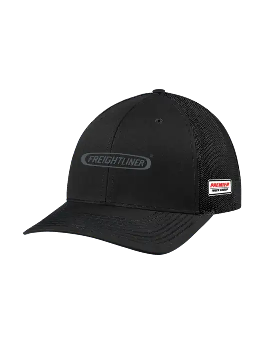 Richardson Adjustable Snapback Original 112 Trucker Cap Black w/Black Mesh w/Freightliner Logo, Premier Truck Group Logo