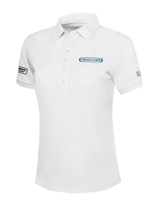 OGIO Womens Bright White Jewel Polo w/Freightliner Logo, Premier Truck Group Logo
