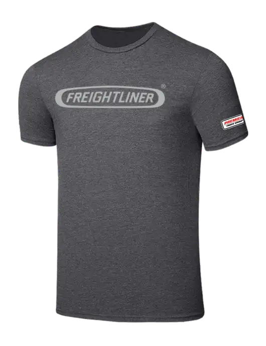 Seriously Soft Heathered Charcoal T-Shirt w/Freightliner Logo, Premier Truck Group Logo