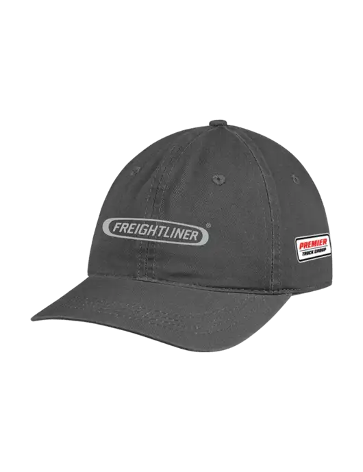 Garment Washed Unstructured Twill Charcoal Cap w/Freightliner Logo, Premier Truck Group Logo
