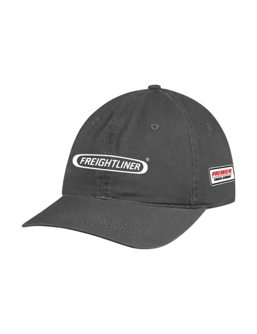 Garment Washed Unstructured Twill Charcoal Cap w/Freightliner Logo, Premier Truck Group Logo
