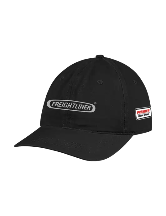 Garment Washed Unstructured Twill Black Cap w/Freightliner Logo, Premier Truck Group Logo