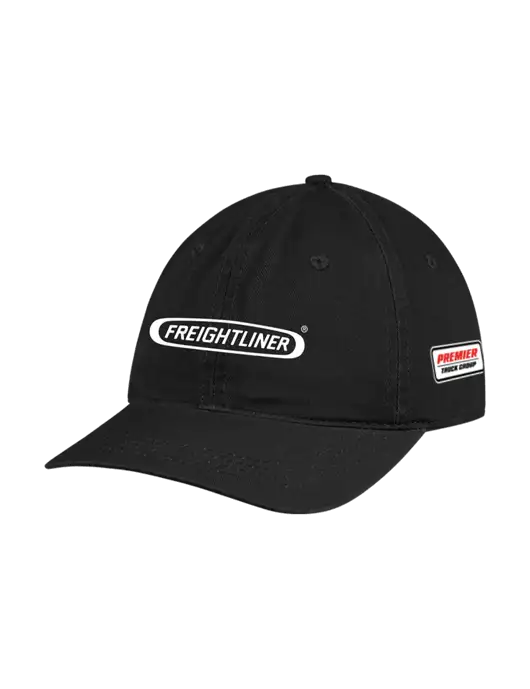 Garment Washed Unstructured Twill Black Cap w/Freightliner Logo, Premier Truck Group Logo