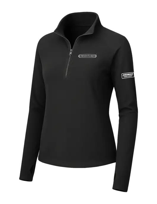 Womens Black Microfleece 1/2 Zip Pullover w/Freightliner Logo, Premier Truck Group Logo