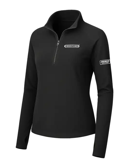 Womens Black Microfleece 1/2 Zip Pullover w/Freightliner Logo, Premier Truck Group Logo