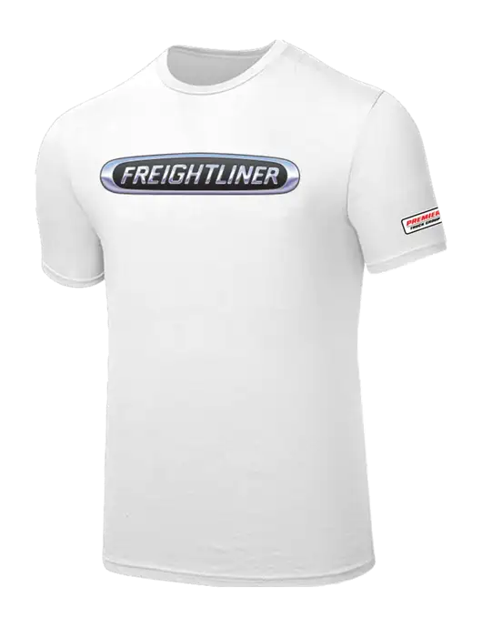 Seriously Soft White T-Shirt w/Freightliner Logo, Premier Truck Group Logo
