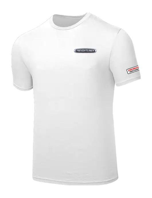 Seriously Soft White T-Shirt w/Freightliner Logo, Premier Truck Group Logo