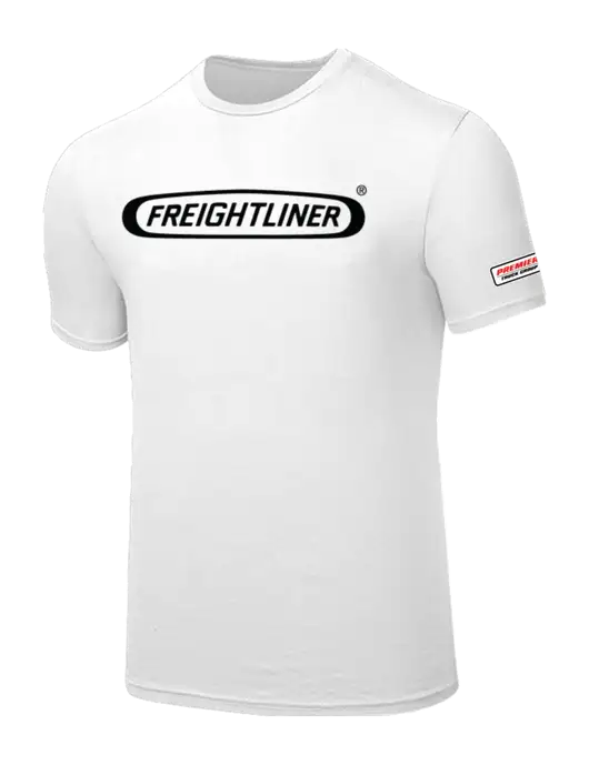 Seriously Soft White T-Shirt w/Freightliner Logo, Premier Truck Group Logo