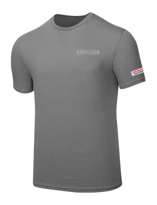 Seriously Soft Medium Grey T-Shirt w/Freightliner Logo, Premier Truck Group Logo