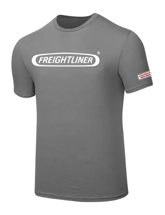 Seriously Soft Medium Grey T-Shirt w/Freightliner Logo, Premier Truck Group Logo