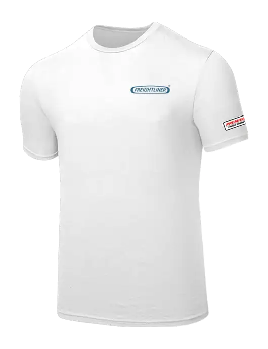 Seriously Soft White T-Shirt w/Freightliner Logo, Premier Truck Group Logo