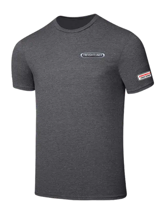 Seriously Soft Heathered Charcoal T-Shirt w/Freightliner Logo, Premier Truck Group Logo