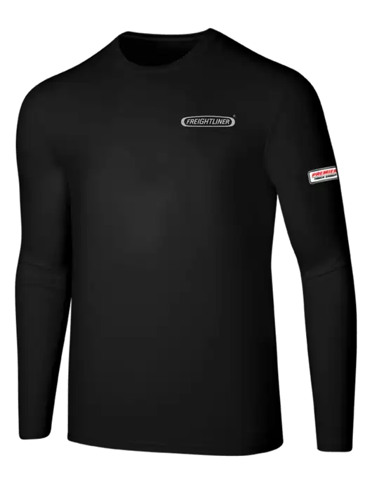 Seriously Soft Black Long Sleeve T-Shirt w/Freightliner Logo, Premier Truck Group Logo