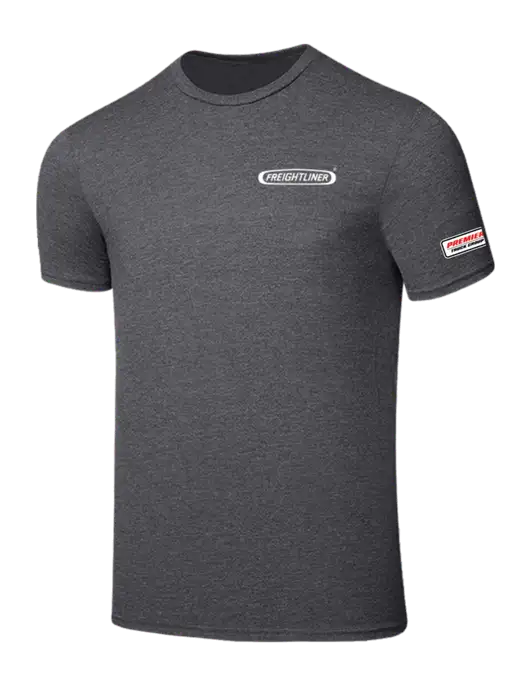 Seriously Soft Heathered Charcoal T-Shirt w/Freightliner Logo, Premier Truck Group Logo